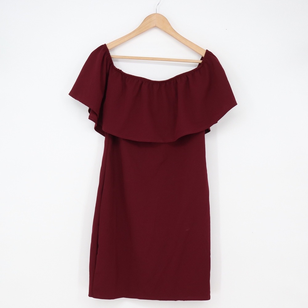 Ruby & Lace Dress Women's XL Burgundy Ruffle Off Shoulder Excellent